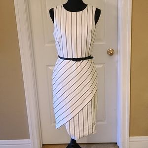 WHBM Creme/Black Striped Dress